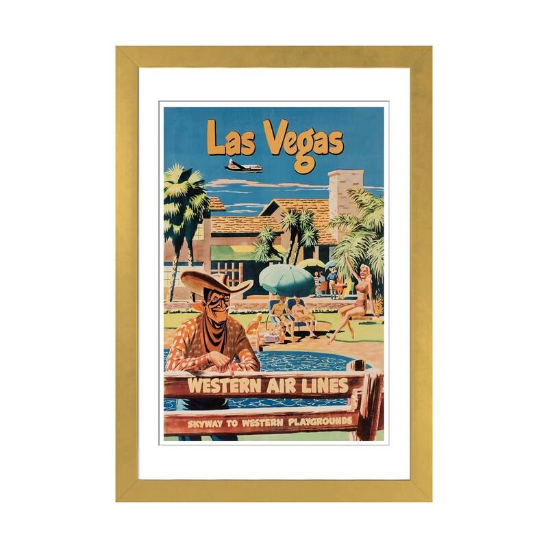 iCanvas "Las Vegas - Western Airlines, Skyway To Western Playgrounds" by Unknown Artist - Gold - 24x16x1