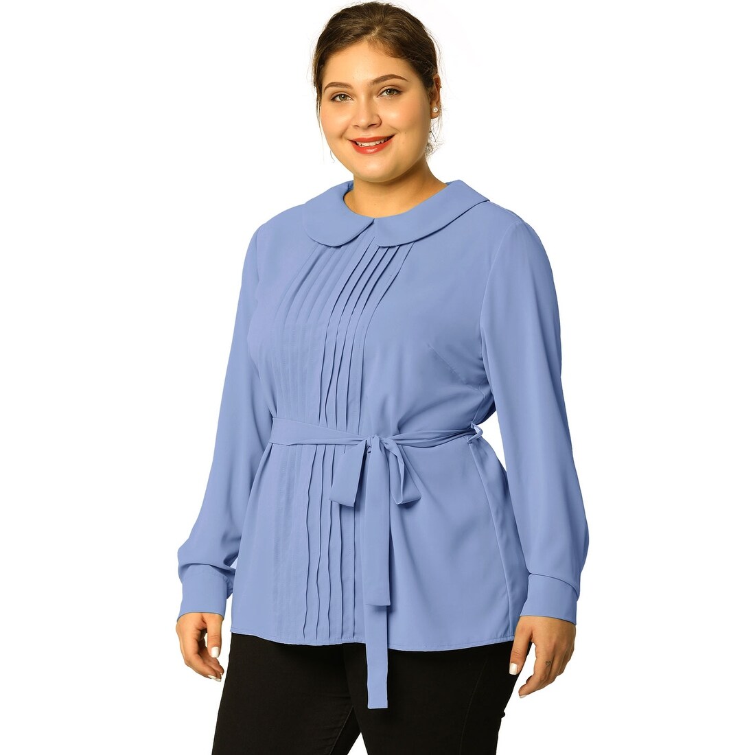 Women S Plus Size Chiffon Long Sleeve Pleated Peter Pan Collar Blouse Blue On Sale Overstock 30584787 Cable & gauge peter pan collar sweater black white. women s plus size chiffon long sleeve pleated peter pan collar blouse blue