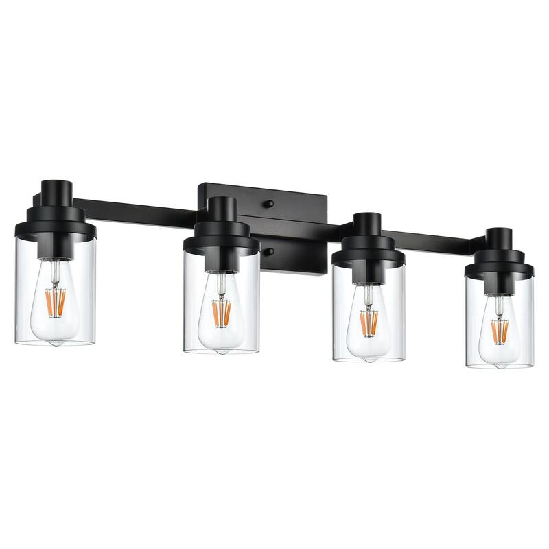 Bathroom Light Fixtures, 4-Light Black Bathroom Lighting Fixtures Over Mirror with Clear Glass Shade, Vanity Lights for Bathroom