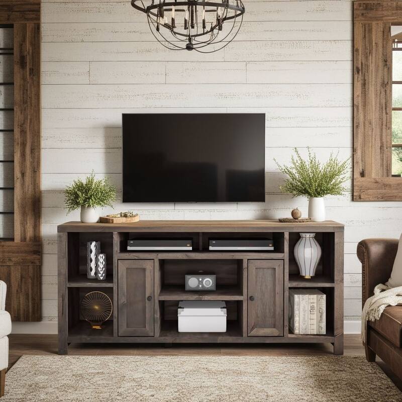 Bridgevine Home Joshua Creek 74 inch TV Stand Console for TVs up to 85 inches, No Assembly Required, Barnwood Finish