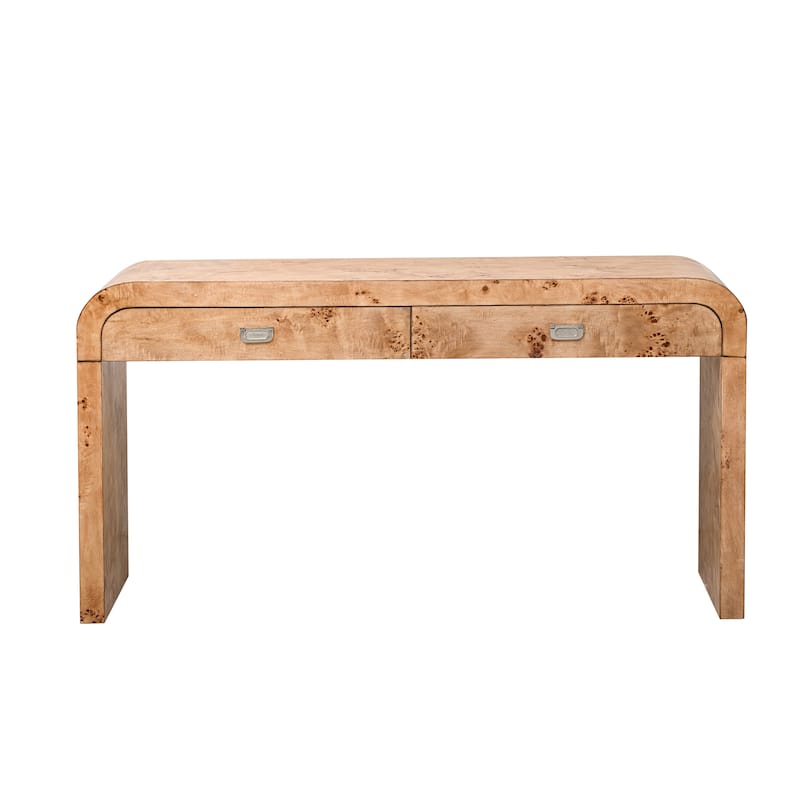 Modern Burl Wood Veneer Entryway Table with 2 Drawer, Curved Console Tables Hallway Tables f for Living Room, Hallway