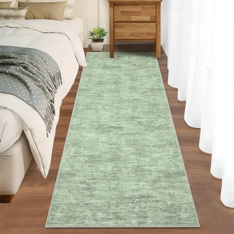 Rugs for Living Room Modern Abstract Area Rug Non-Slip Low Pile Accent Rug Soft Foldable Solid Rug - 2.5'x10' - Green