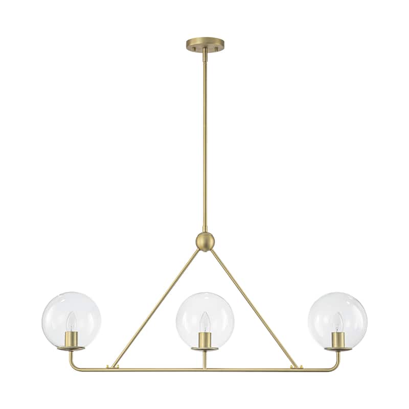 3-Light Modern Vintage Brushed Gold Linear Clear Glass Globe Bubble Pendant Light for Dining Room