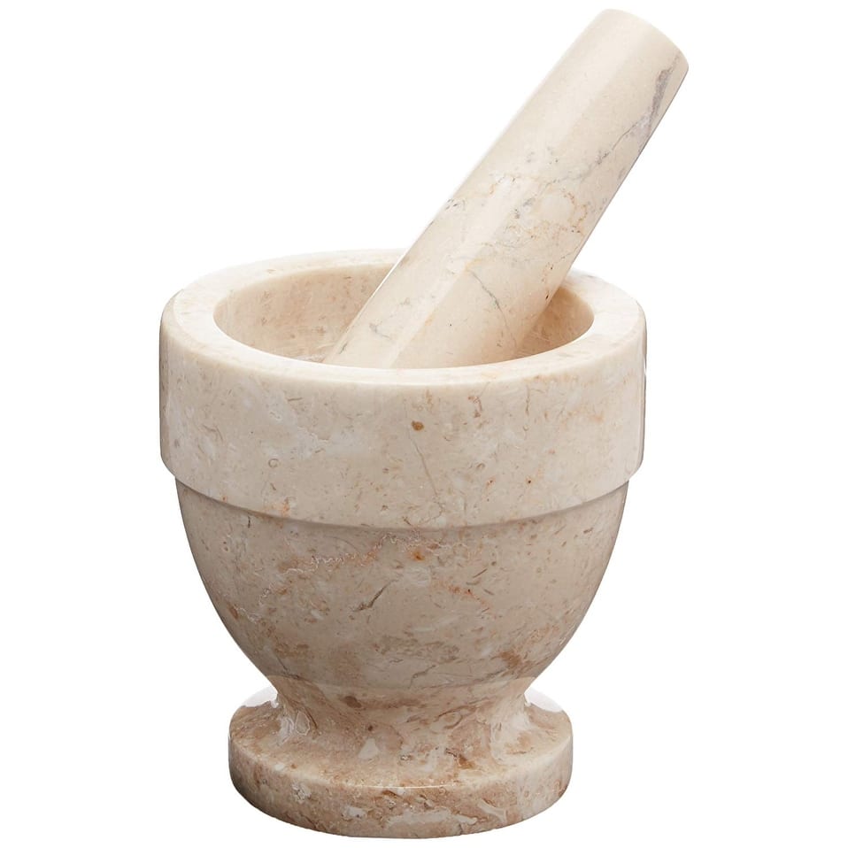 Creative Home Champagne Marble Mortar and Pestle Set, 4" Diam. x 4" H