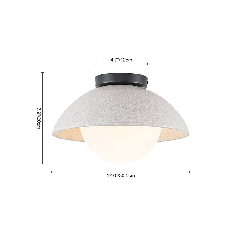 Modern 1-Light Dome Ceramic Semi Flush Mount With Glass Shade - N/A