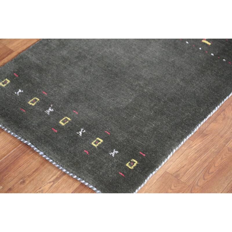 Animals Green Gabbeh Indian Runner Rug Hand-Knotted Wool Carpet - 2'4" x 9'2"
