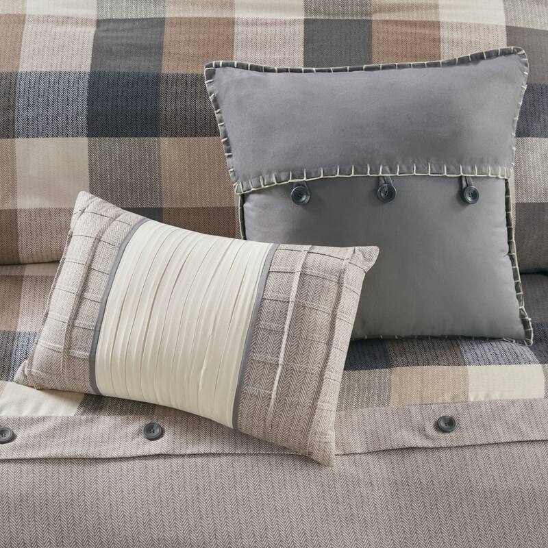 GDF Studio - Ridge 6-Piece Herringbone Duvet Cover Set with Decorative Pillows
