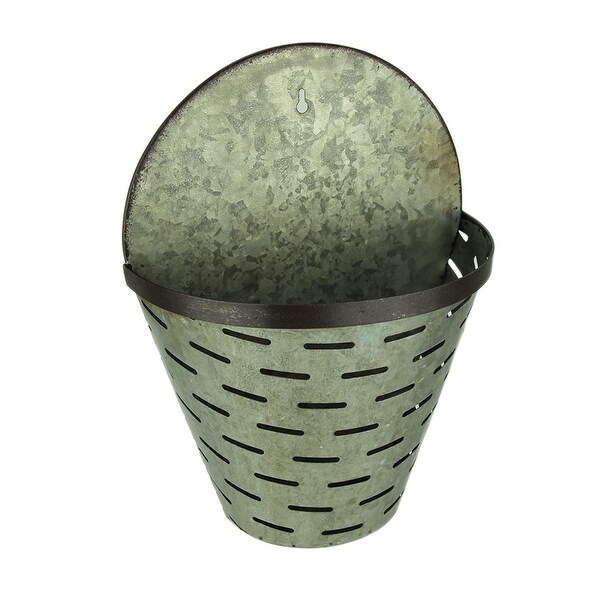 Rustic Galvanized Metal Olive Bucket Indoor/Outdoor Wall Planter - 13.75 X 10.25 X 5.5 inches