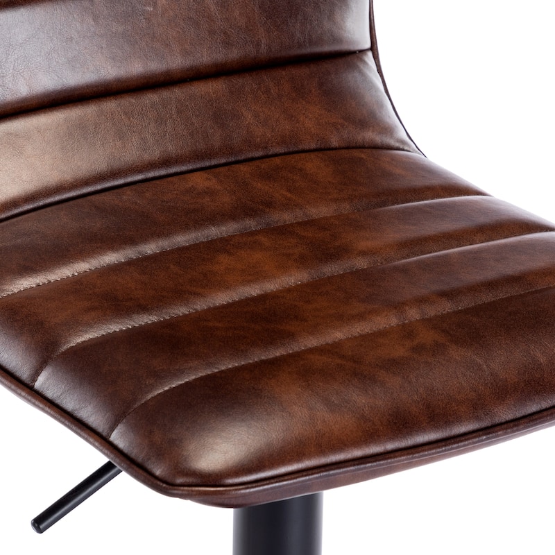 Horizontal Stitched Swivel Adjustable Height Faux Leather Bar Stool
