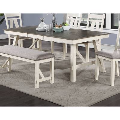 Dining Room Furniture Dining Table White Finish Table w Grey Wooden Top 1pc Rectangular Table with Leaf