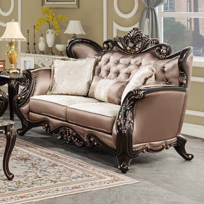 Best Master Furniture Truvare Sandy Desert Espresso Tradtional Loveseat with Gold Accent