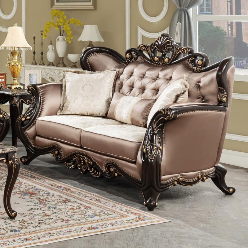 Best Master Furniture Truvare Sandy Desert Espresso Tradtional Loveseat with Gold Accent
