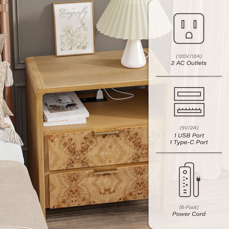 COZAYH Fully-Assembled Farmhouse Nightstand, Rustic Distressed Wood Retro Accent Dresser, Chest of Drawers,Boho
