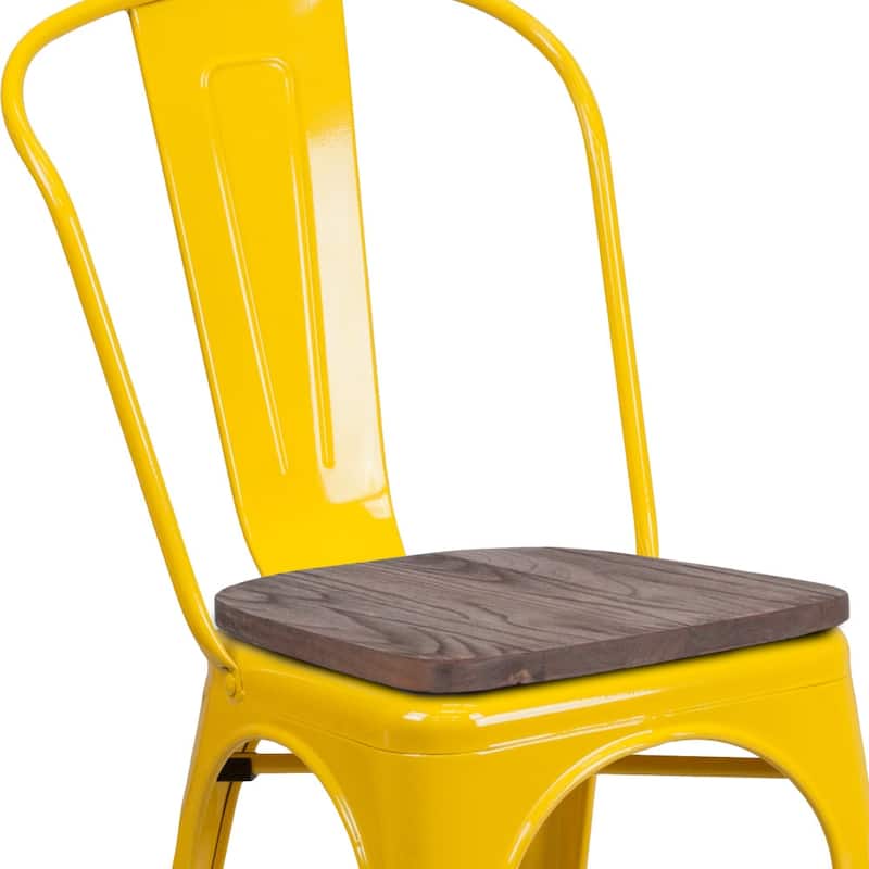 Wood Seat/ Galvanized Steel Stackable Chair (Set of 4) - 18"W x 20"D x 33"H