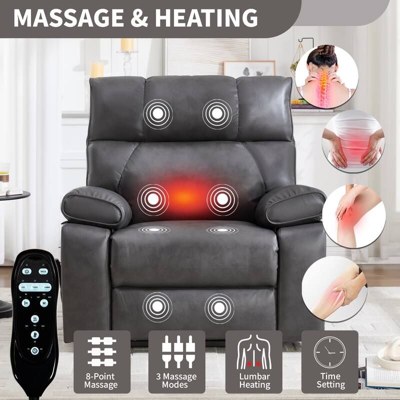 Large Electric Power Lift Recliner with Massage Heat and Dual Side Pockets