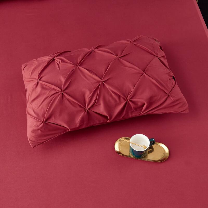 Burgundy Pintuck Comforter Set Pinch Pleated Bed in A Bag