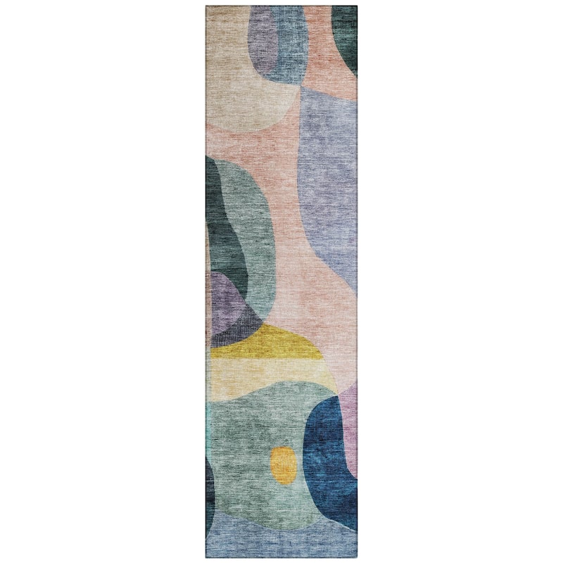 Machine Washable Indoor/ Outdoor Abstract Contemporary Chantille Rug