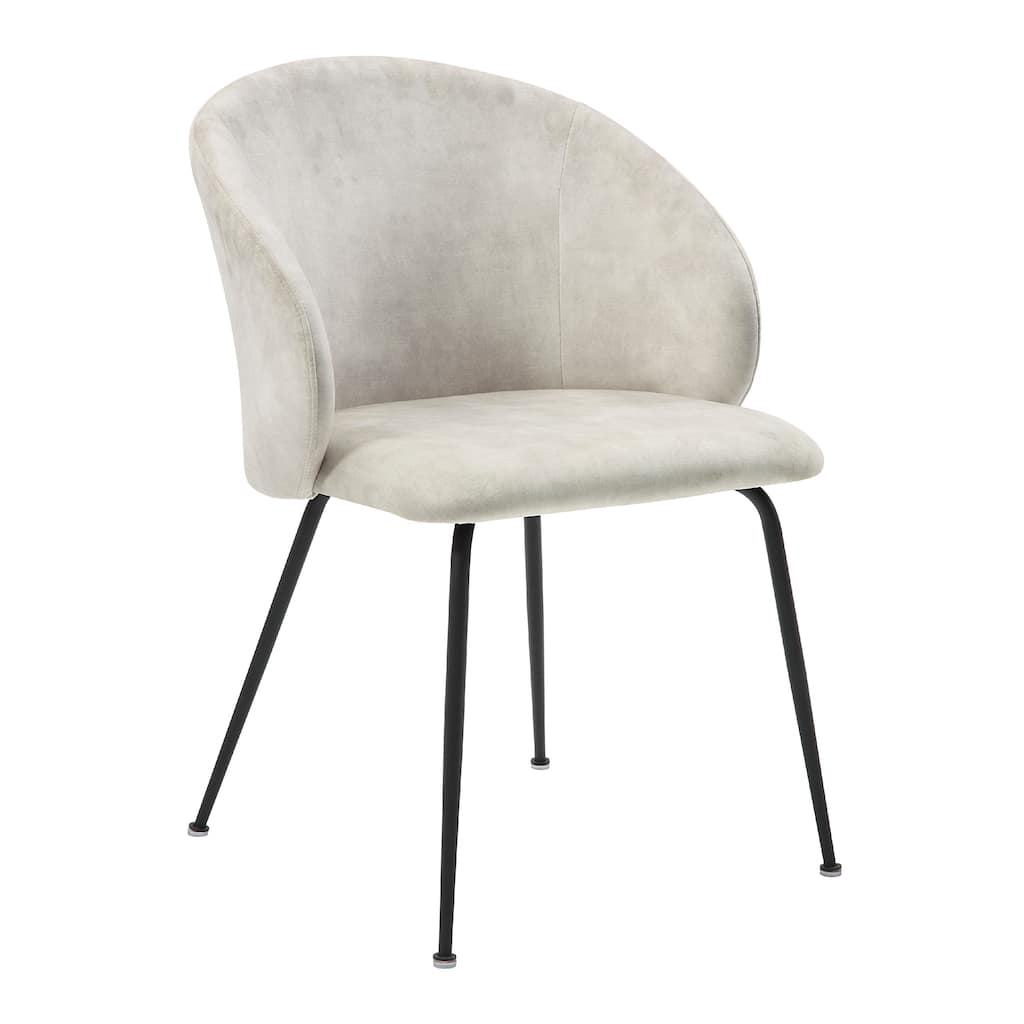 Salie Dining Chair Set of 2, Curved Back, Black Metal, Beige Velvet