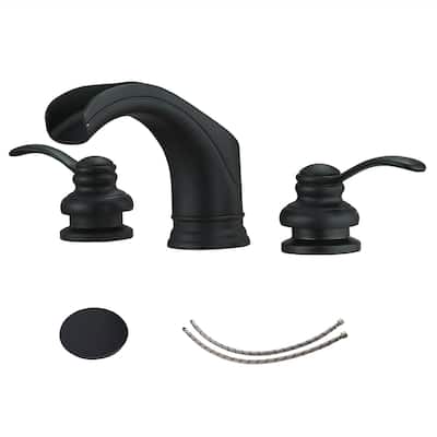 Waterfall Widespread Bathroom Sink Faucet With Drain Assembly 8 Inch Basin Vanity Faucets 3 Hole Modern Double Handle Black Taps