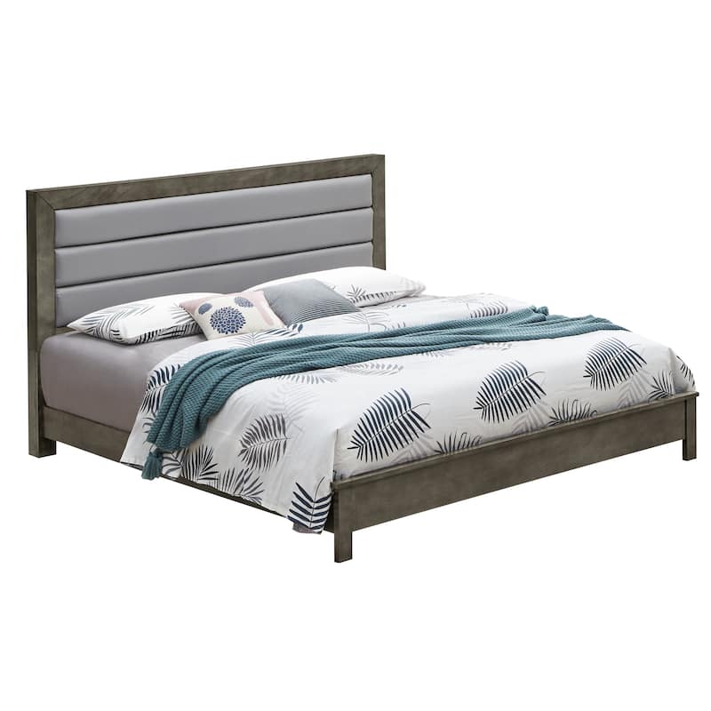 Roomfitters Upholstered Platform Bed Frame with Horizontal Channel Padded Headboard, No Box Spring Needed