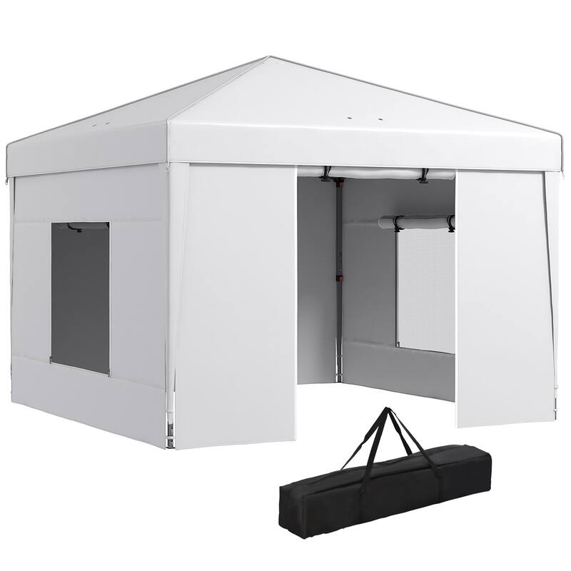 Portable 9.7x9.7ft Pop-Up Canopy with Sidewalls, Mesh Windows, Reflective Strips, and Carry Bag for Outdoor Events - White