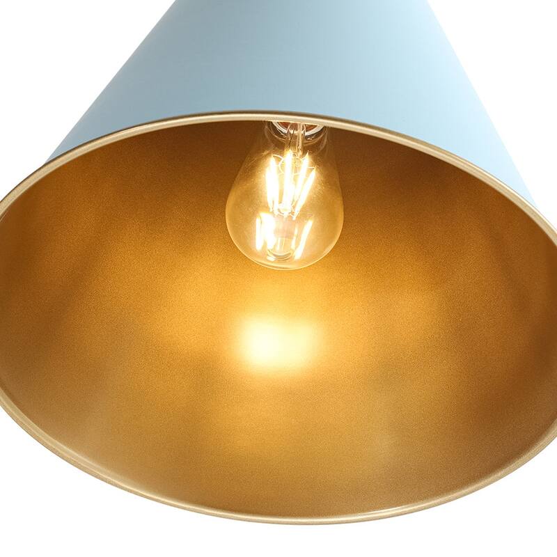 Scandinavian Aged Brass Light Blue Iron Conical Pendant Light