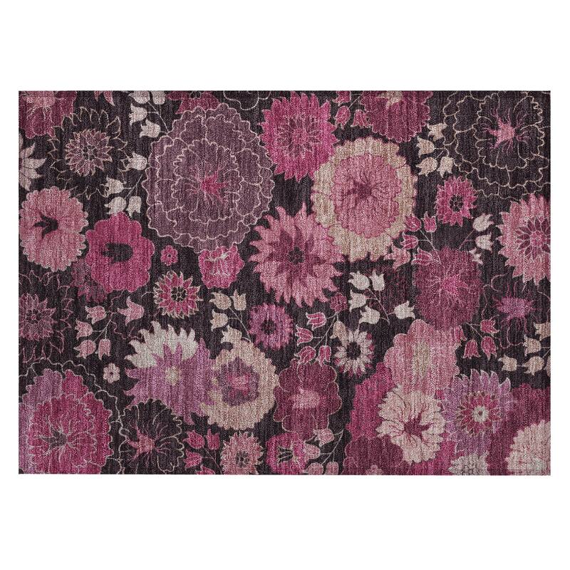Machine Washable Indoor/ Outdoor Modern Floral Chantille Rug