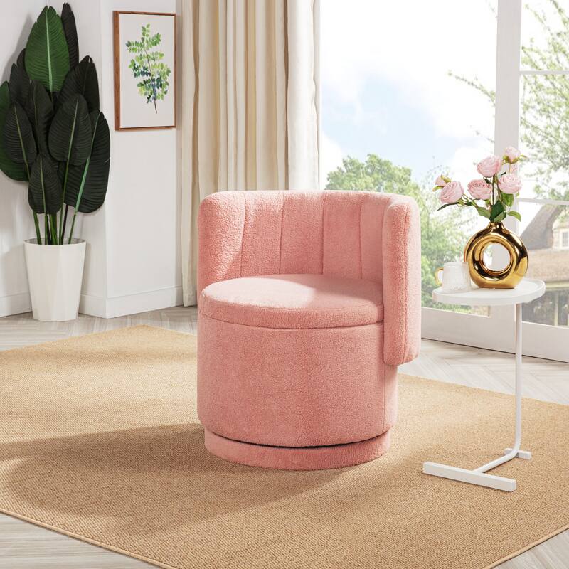 Boucle Swivel Chair with Storage Base