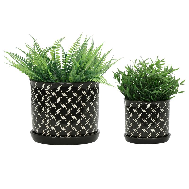Ceramic Dots Saucer Planters Set of 2 - Black, 6/8 in.