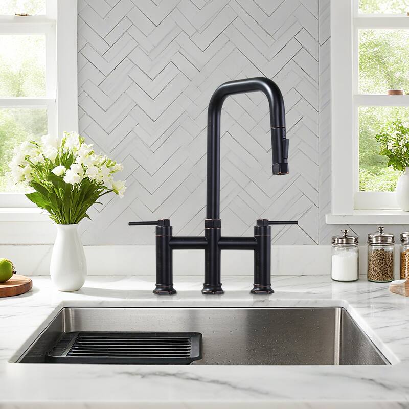 WOWOW Double Handle Pull Down Kitchen Faucet