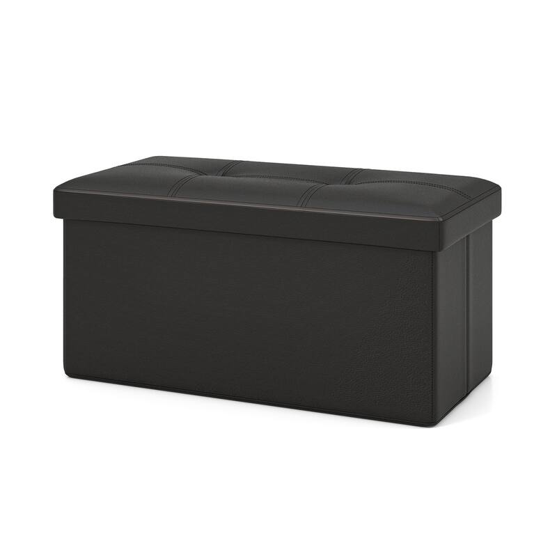 Upholstered Square Footstool with PVC Leather Surface for Bedroom - Rectangle - Black