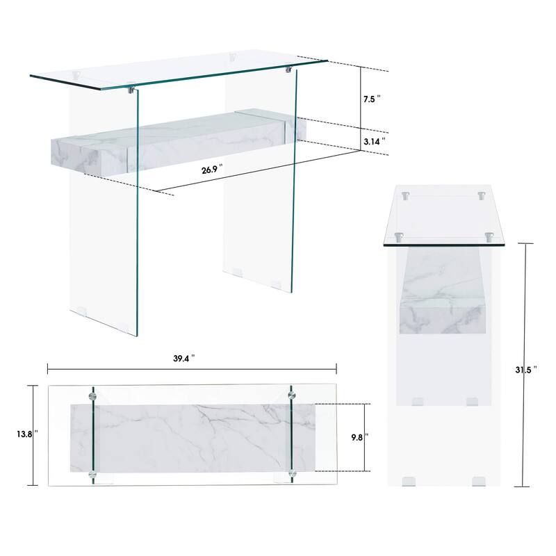 ivinta Glass Console Table with Storage, Small Narrow Entryway Table for Living Room, 39.4" Modern Sofa Table