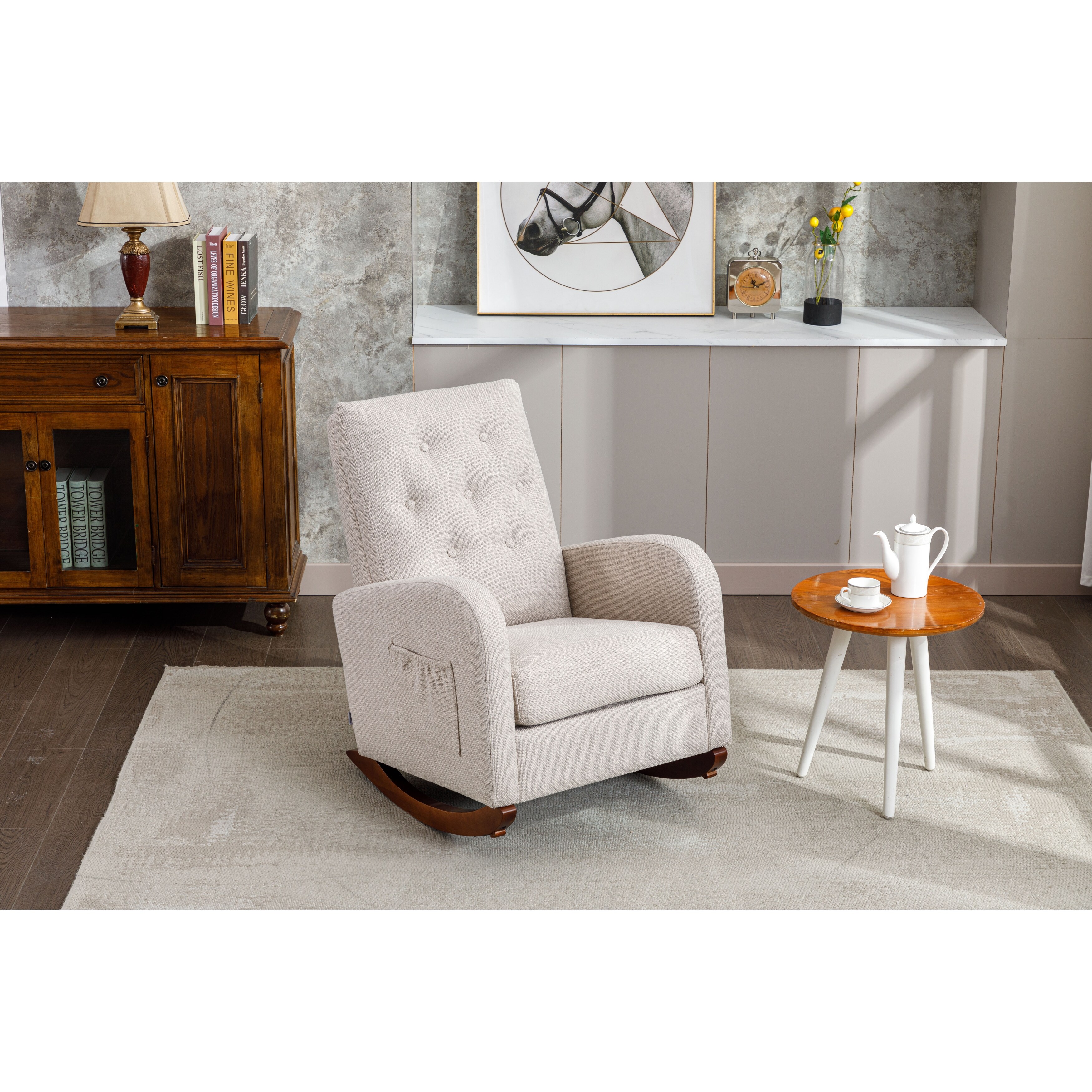 High Back Rocking Chair Nursery Chair .Comfortable Rocker Fabric