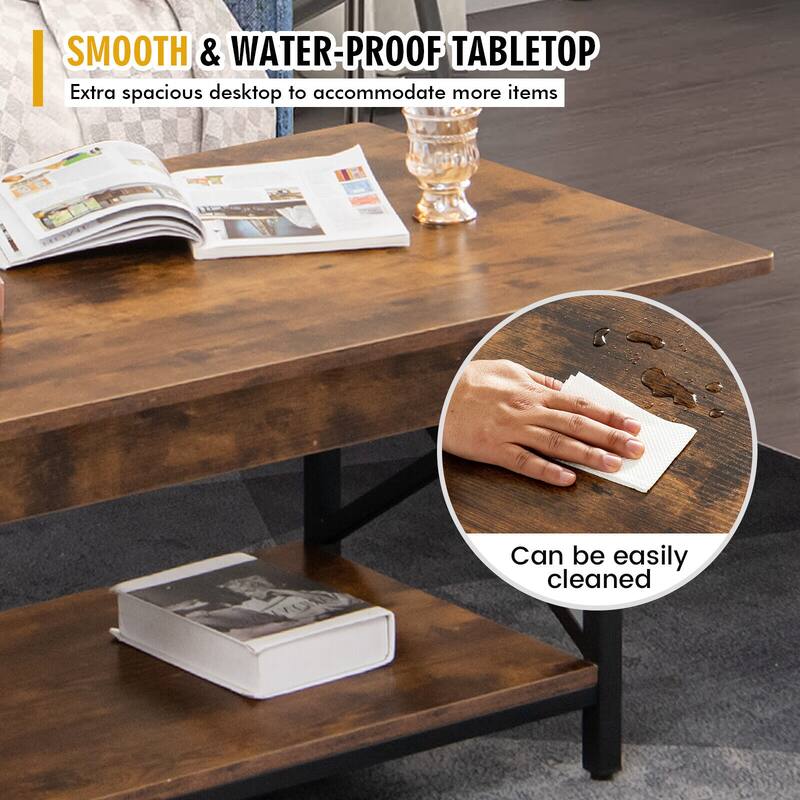 Gymax Coffee Table Industrial 2-Tier w/ Storage Shelf &Storage Shelf