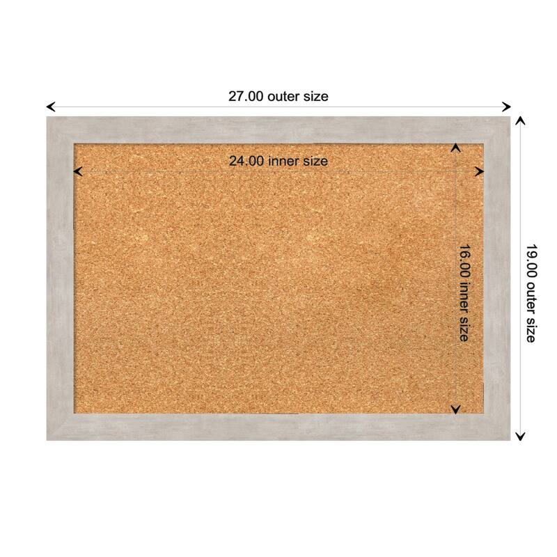 Marred Wood Framed Natural Corkboard Bulletin Board - Marred Silver - Board Size 24x16