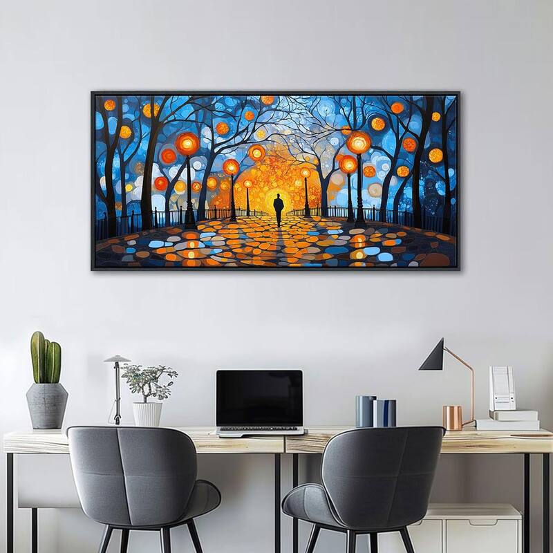 Abstract Night Scene Street Lights Wall Pictures Orange Halo - 20 x 40