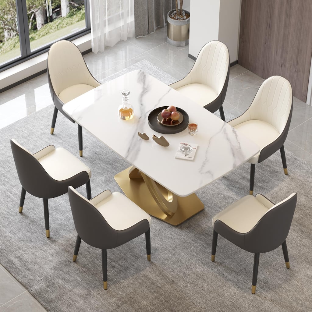 63'' Rectangle Dining Room Table with X-Shape Gold Pedestal Table for Kitchen/Living Room(Table Only)