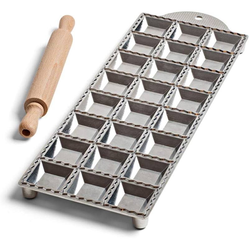 Kings County Tools Ravioli Mold Pasta Cutter - Makes 24 Square 2” Raviolis - Silver
