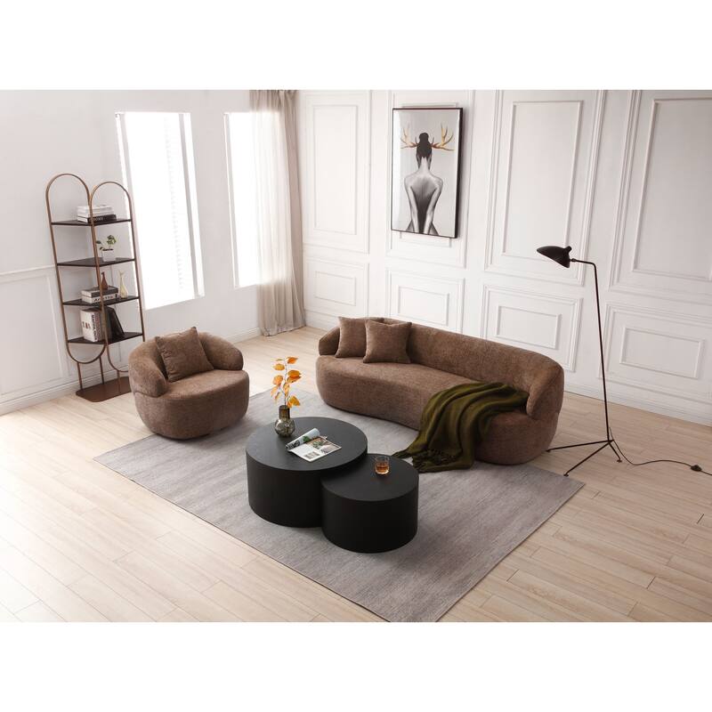 34.6" 360° Swivel Barrel Chair with Solid Wood Frame