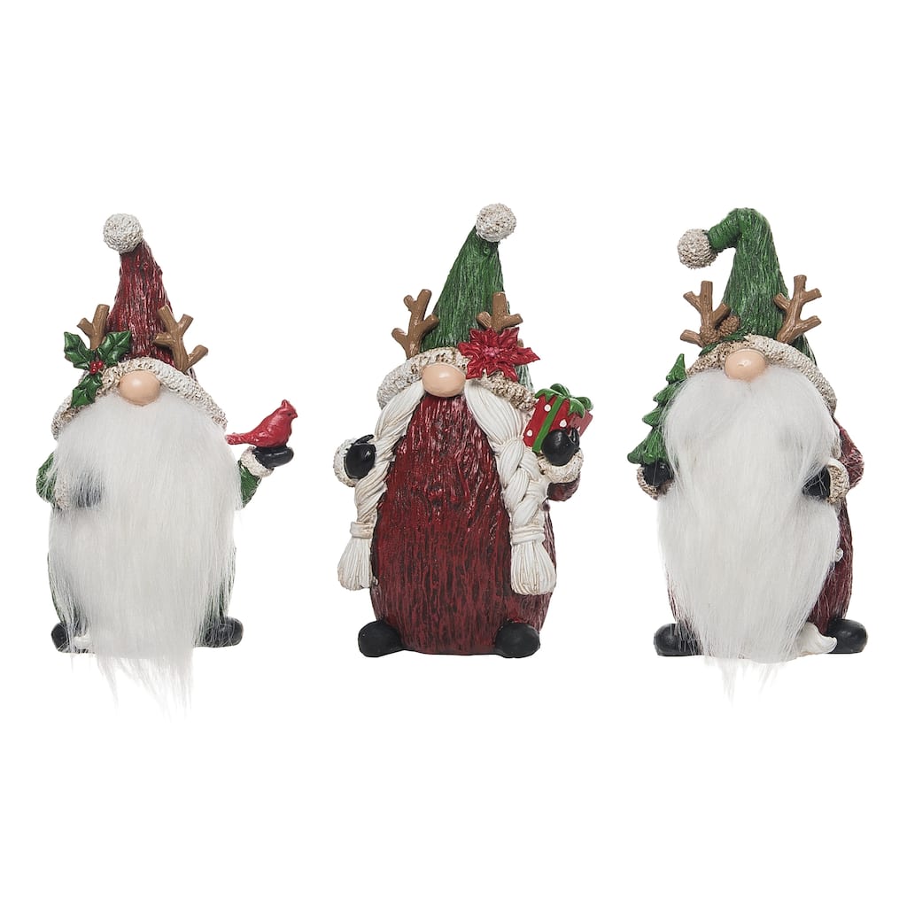 Transpac Christmas Resin Holiday Reindeer Hat Gnome Figurine Set of 3 Christmas Home Decorations