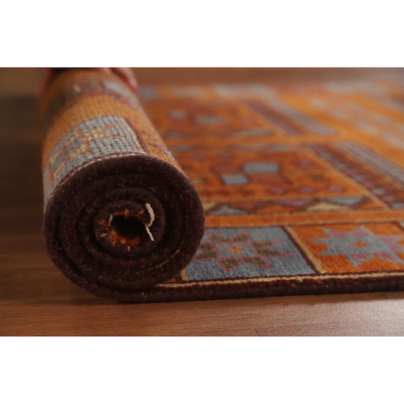 Hand Knotted Oriental 100% Wool Carpet Traditional Tribal Oranges & Rust Heriz (serapi) Runner Rug - 9' 9'' X 3' 10''
