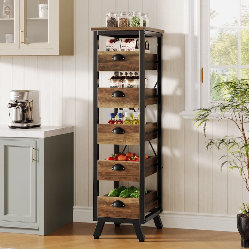 Wood Fruit and Vegetable Storage Rack, 5-Tier Kitchen Pantry Storage Cabinet