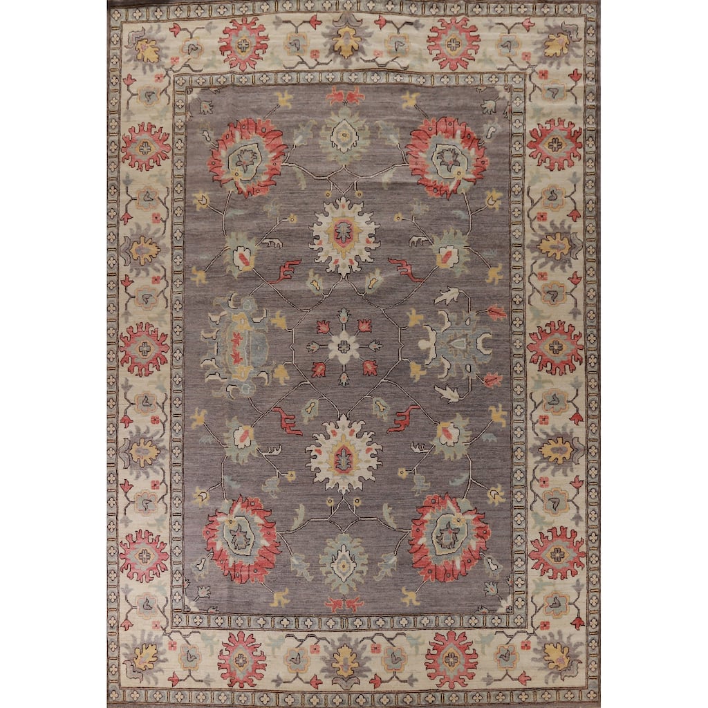 Hand Knotted Oriental 100% Wool Carpet Transitional All-Over Greys & Charcoal Oushak Area Rug - 13' 9'' X 10' 1''