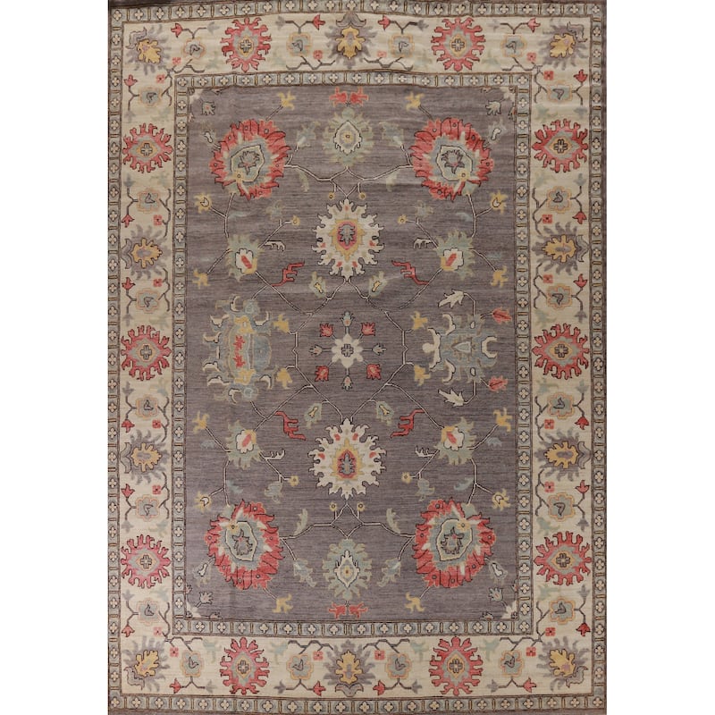 Hand Knotted Oriental 100% Wool Carpet Transitional All-Over Greys & Charcoal Oushak Area Rug - 13' 9'' X 10' 1''