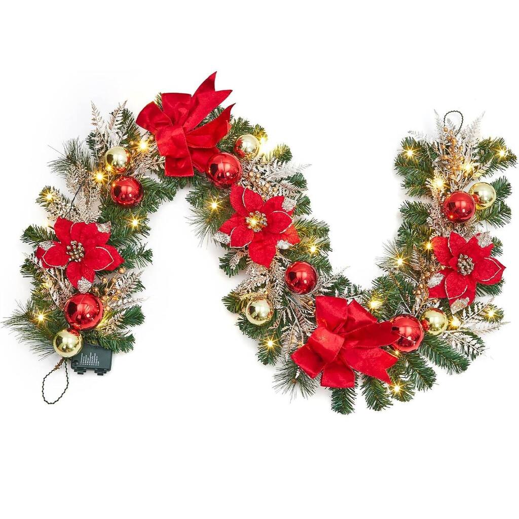 6ft Christmas Garland with Lights for Fireplace Stair Railing Holiday Decor - N/A