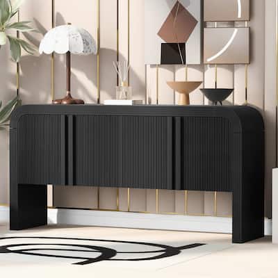 Modern Striped 4 Doors Storage Cabinet, Sideboard Buffet Cabinet Accent Cabinet with Adjustable Shelves for Living Room