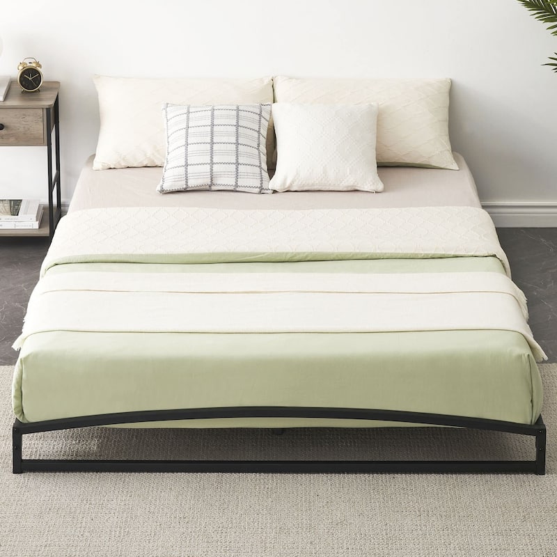 Low Bed Frame，Metal Platform Bed Frame with Arch Design - Black_6_Full - Full