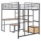 preview thumbnail 6 of 16, Modern Full Size Metal Loft Bed with Desk and Stool with Open-Style Wardrobe,Shelves and Cabinet
