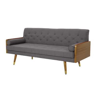 Sofa, 72 Inch, Contemporary Tufted Button Design, Dark Gray, Brown