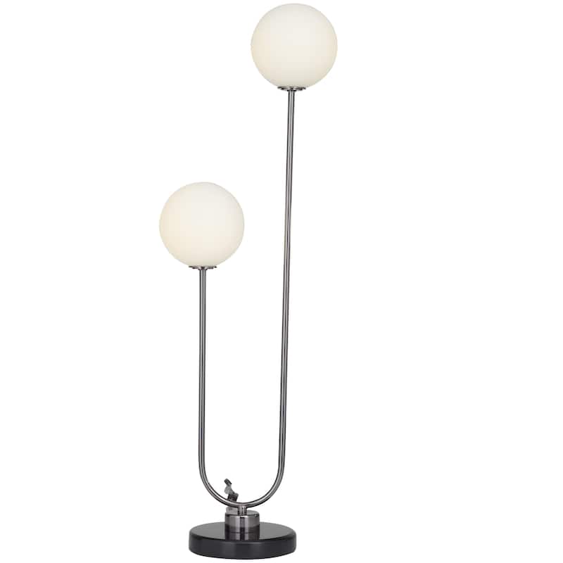 Metal Curved Orb 2 Light Room Table Lamp with White Glass Shades and Marble Base - Gold or Silver - Roche River Decor